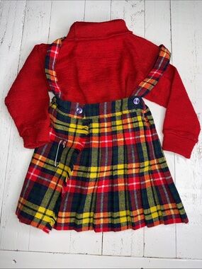 2/3T Vintage 1970s Buchanan Modern Tartan kilt skirt red turtleneck sweater